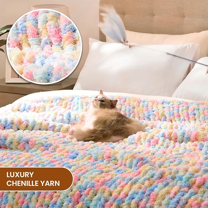 L'AGRATY Chunky Knit Blanket Throw: 60''x80'' Chenille Chunky Knitted Throw Blankets for Twin Bed Couch - Handmade Thick Cable Knit Blanket - Large Crochet Rope Blankets for Home Decor