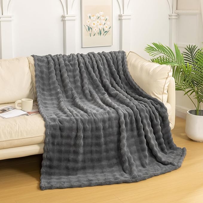 YUSOKI Luxury 3D Bubble Throw Blanket 2lb,All Ages,Home Decoration, (Grey,50 * 60inches)