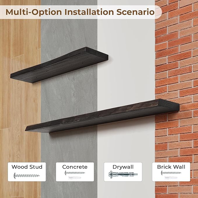 Axeman 40 inch Floating Shelves for Wall - 8'' D Live Edge Rustic Solid Elm Wood Floating Shelves Wall Mounted, Wall Shelves with Invisible Bracket for Living Room Bedroom Kitchen, Set of 1 Walnut