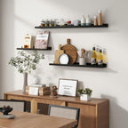 Picture Ledge Wall Shelves 48 inches Width Set of 3, Solid Pine Wood Rustic Floating Ledge Shelves for Wall for Kids' Room Bedroom Kitchen Bathroom Long Floating Shelves for Wall Decor, Black