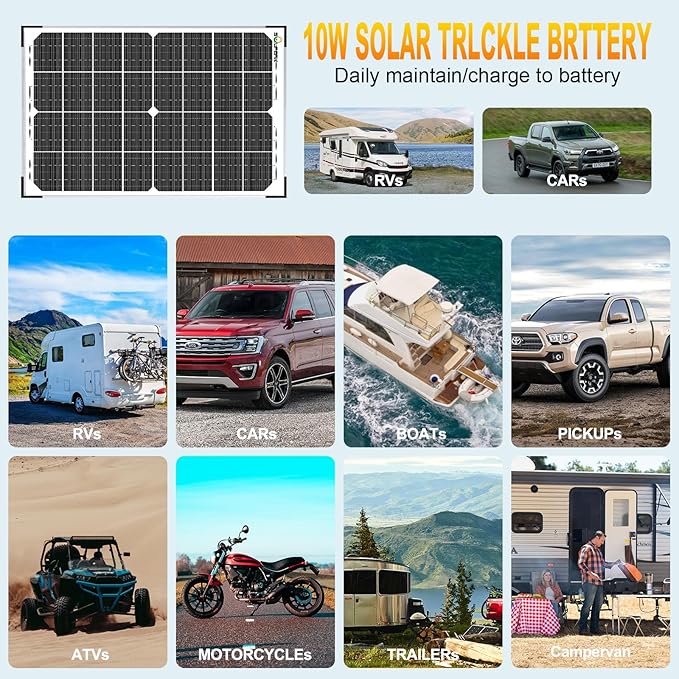 SOLPERK 30W Solar Battery Charger Solar Battery Maintainer + Upgrade 10A MPPT Charge Controller + Adjustable Mount Bracket for Car RV Boat Motorcycle，12V Waterproof Solar Panel Kit Trickle Charging