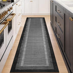 Wonnitar Striped Black Area Rugs 9x12 Living Room, Non-Slip Soft Berber Stripe Bedroom Rug, Low Pile Minimalist Floor Carpet for Dining Room Living Room Department (Black,9' x 12')