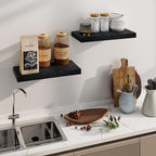 Fun Memories Rustic Black Floating Shelves 24 Inch Long, 8 Inch Deep Floating Shelf, 24 x 8 Wall Shelves Set of 2, Deep Black Bathroom Shelves, 24 Long Floating Bookshelf Wall Mounted