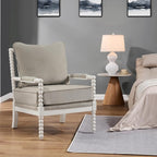 DUHOME Linen Fabric Spindle Accent Chair with Wood Frame,Spool Chairs with High Resilience Spring Cushion and Armrest Pads, Leisure Armchair for Living Room Bedroom Farmhouse Home Office Belcony