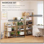 4NM No Assembly Foldable Bookshelf, 5-Shelf Collapsible Bookcase Storage for Small Spaces, 62.2" H, Brown and Golden