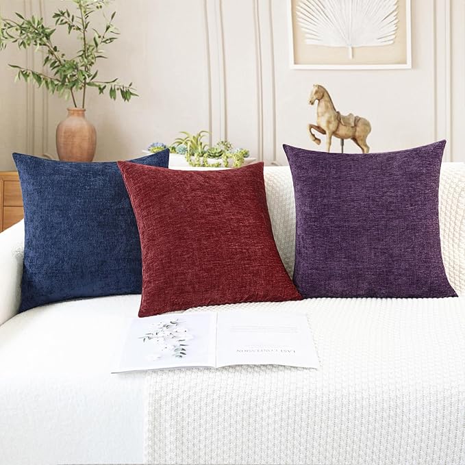 CaliTime Throw Pillow Covers Decorative 12 X 20 Inches Pack of 2 Cozy Chenille Cushion Cases for Couch Sofa Bed Living Room Home Plum Purple