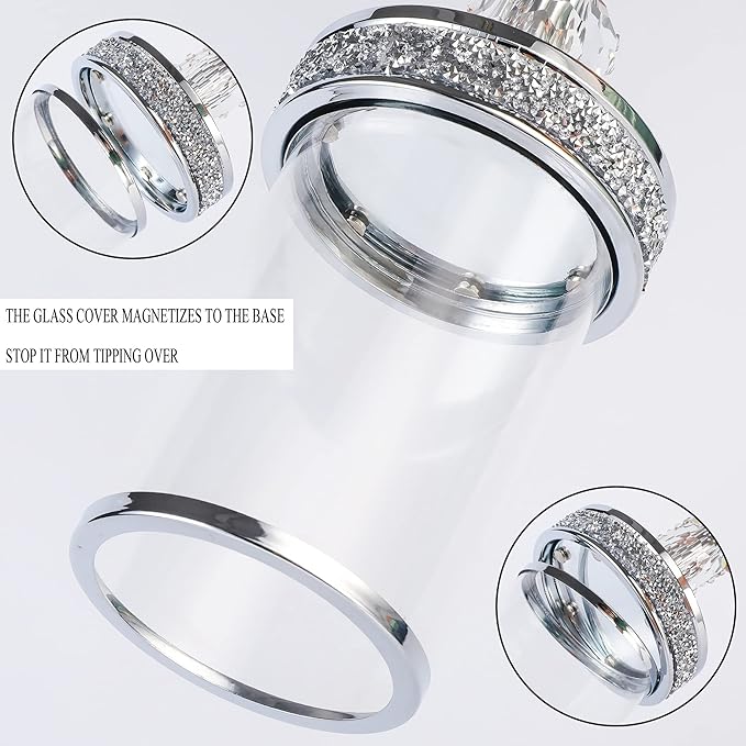 Hanjue Crystal Candle Holders for Pillar Candle, Metal Crystal Candle Holder for Home Decor, Centerpieces, Coffee Dining Table CH0509 (Silver (M))