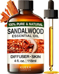 Kukka Sandalwood Essential Oil for Diffuser & Skin - 4 Fl Oz - 100% Pure Natural Sandalwood Oil, Woody Scent, for Massage, Perfume, Hair, Aromatherapy, Candle & Soap Making Scent DIY