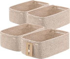 Small Storage Baskets for Organizing | Closet Organizer Bins | Shelf Toy Basket | Woven Rope Baskets | Cube Decorative Box | Shallow Basket | 13x8.5x5.1” | 4 Packs Mixed Brown