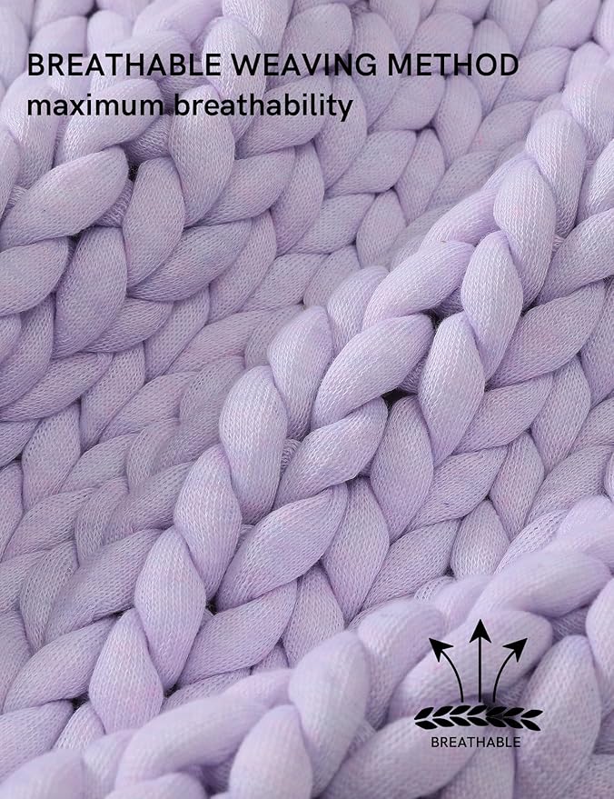 YnM Chunky Throw Blanket, Medium-Weight, Hand Knitted, Skin Friendly, Ventilated and Breathable, Machine Washable, Home Décor Piece for Couch, Sofa and Bed (Iris Lavender, 40x50 Inch)