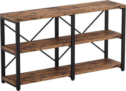IRONCK Rustic Entryway Console Table, Long Hallway Table 55 in 3-Tier, TV Stand Entertainment Center Media Stand for Living Room, Industrial Style, Vintage Brown