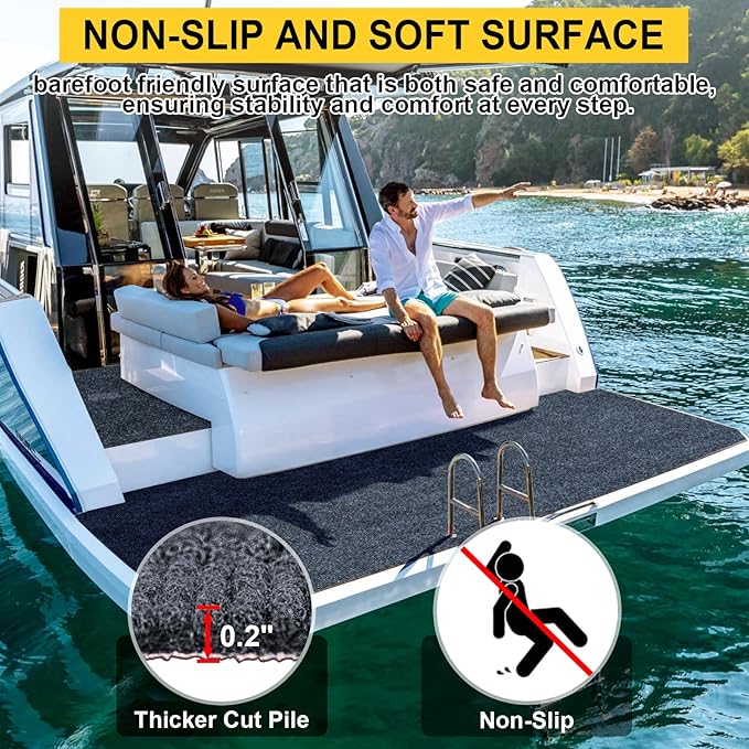 Marine Carpet,6 FT x 14 FT Dark Gray Indoor Outdoor Carpet 0.2" Thick Boat Carpet with Water-Proof TPE Backing, Non-Slide Outdoor Marine Carpet Roll for Home, Patio, Porch, Deck