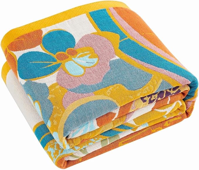Boho Throw Blanket, Lightweight Blankets for Summer, 100% Cotton Bohemian Decorative Throw Blanket, 80"x90" Reversible Muslin Breathable Woven Farmhouse Blankets Quilt,