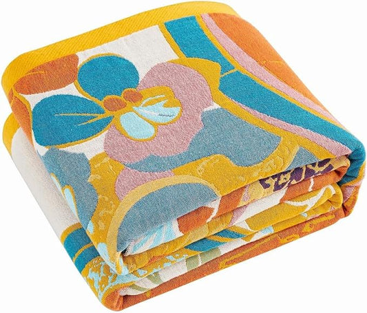Boho Throw Blanket, Lightweight Blankets for Summer, 100% Cotton Bohemian Decorative Throw Blanket, 80"x90" Reversible Muslin Breathable Woven Farmhouse Blankets Quilt,