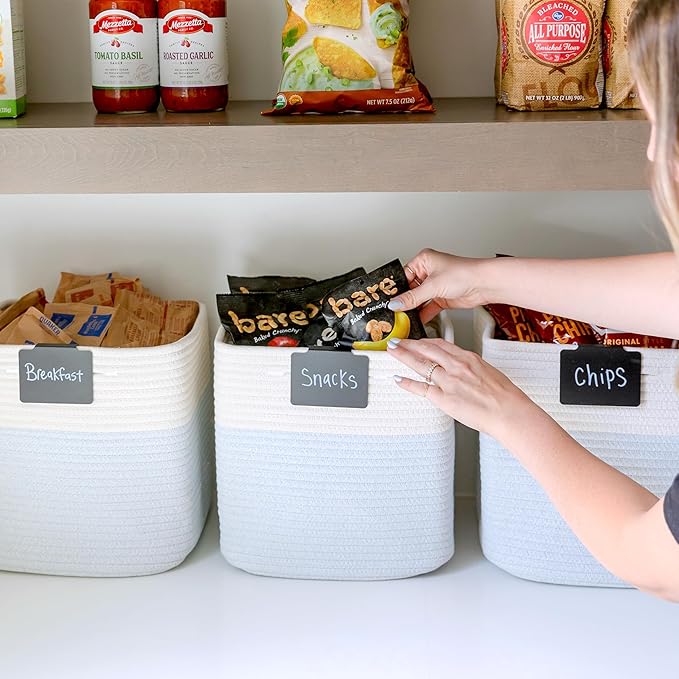 NaturalCozy 13 Inch Cube Storage Bins Cotton Rope Woven Baskets for Organizing 3-Pack | 13 x 13 Storage Cubes | Fabric Square Storage Baskets for Shelves Organizer, Kids Toy Bins, Closet Baby Nursery