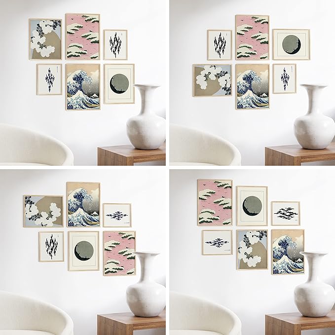 HAUS AND HUES Natural Wood Picture Frames - Set of 6 Frame Sets for Wall Collage, Gallery Wall Frame Set Assorted, Picture Frame Sets for Wall Collage (Two 8x10, Two 11x14, Two 12x16 Beige Frame)
