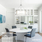 20.4''Drum Chandelier,5-Light Brushed Nickel Modern White Fabric Chandeliers,Farmhouse Round Pendant Light Fixture for Dining Room Kitchen Island Living Room Bedroom Hallway