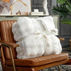 Cozy Bliss Faux Fur Throw Blanket for Couch, Fuzzy Soft Plush Thick Bubble Blanket for Sofa Bedroom Living Room, 50 * 60 Inches Cream White