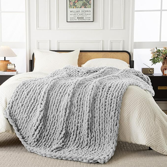 Ultra Soft Chunky Knit Blanket Throw -50x60 Hand Knitted Warm Chenille Throw Blanket, Home Decor Soft Thick Yarn Cable Knit Blanket Breathable Fleece Banket Christmas for Couch Bed Sofa Best GIF