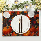 Pumpkin Maple Leaf Bird Fall Placemats Set of 4 Autumn Thanksgiving Seasonal Holiday Harvest Linen Table Mats Orange Brown Washable Place Mats for Party Kitchen Dining Outdoor Indoor Decor
