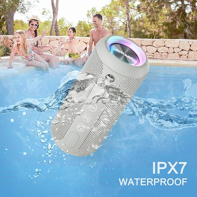 Ortizan Portable Bluetooth Speaker, IPX7 Waterproof Wireless Speaker with 24W Loud Stereo Sound, Outdoor Speakers with Bluetooth 5.0, 30H Playtime,66ft Bluetooth Range, Dual Pairing for Home