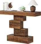 Tribesigns 42.5" Farmhouse Console Table, Narrow Wood Sofa Table Behind Couch with Geometric Base, Industrial Entryway Accent Table for Living Room, Hallway, Entrance (Rustic Brown)