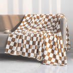 LOMAO Throw Blankets Flannel Blanket with Checkerboard Grid Pattern Soft Throw Blanket for Couch, Bed, Sofa Luxurious Warm and Cozy for All Seasons (Khaki, 50"x60")