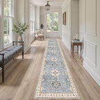 Washable 2.6x14 Runner Rug - Area Rugs Neutral Vintage Distressed Floral Farmhouse Boho Large Soft Floor Rug Indoor Carpet for Hallway Entryway Home - Blue