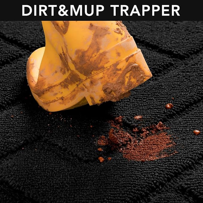 hicorfe Indoor Doormat,Front Back Door Mat TPR Backing Non Slip Mats 20"x31.5" Absorbent Resist Dirt Entrance Doormat Inside Floor for Entryway Washable Low-Profile (Black)