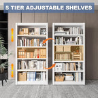 Metal Bookshelf Adjustable - 61" Tall White Bookcase, 5 Tier Book Shelf, Tooless Assembly Book Case, Modern Bookshelves and Bookcases for Home Office, Living Room, Bedroom, Study, Library