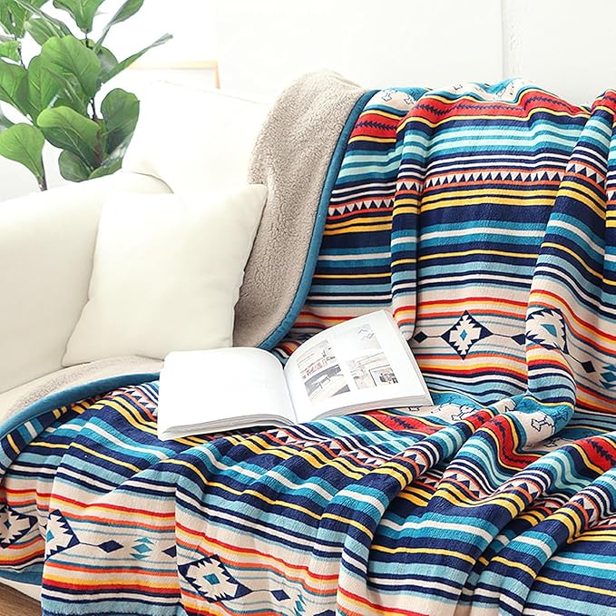 UKELER Boho Sherpa Throw Blanket Queen Size 80'' x 90'', Southwestern Aztec Throw Blanket for Bed/Couch/Sofa/Camping, Great Gift for Mother's Day, Father's Day, Thanksgiving, Christmas,New Year's Day