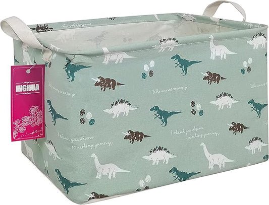 Rectangular Storage Basket Fabric Organizer Bin for Toys,Books,Clothes,Gifts,Pets-Perfect for Home,Office,Nursery,Dorm,Shelf(Rec dinosaur)
