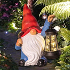 Garden Gnome Statue Solar Light Outdoor Decorations Figurine with Lantern Led Shovel Sculpture Lawn Patio Yard Porch Outside Christmas Housewarming Gifts for Women Mother's Day Grandma