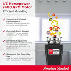 American Standard 10-US-AS-3 Garbage Disposal Anti-Jam Stainless Steel Food Waste Grinding System, Slim Line, 1/3 HP, Black