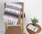 Del Mex Classic Mexican Blanket, Large Authentic Woven Falsa Throw (70"x50"), Artisan Southwest Décor for Beach, Yoga, Outdoors (Pink)