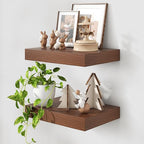 Deep Floating Shelves for Wall | 16 Inch Wide x 12 Inch Deep Floating Shelves Set of 2 | Rustic Walnut Wide Wall Shelves | Bookshelf Laundry Shelf TV Shelf