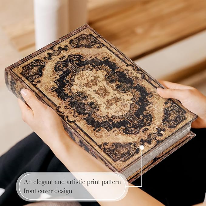 Decorative Storage Box for Home Decor - Vintage Faux Wood Book Box with Magnetic Lock, Hidden Jewelry & Remote Storage, Coffee Table Books Decor, Shelf Decor Accents (M Size, 10.2") -5-05