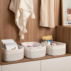 Storage Baskets for Organizing 3 Pack, Woven Baskets for Shelves, Closet Organizer Bins Empty Gift Basket Toy Storage for Toys, Books, Towels, Clothes, 15"x11.42"x6.7", White & Black