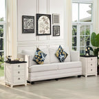 Farmhouse Night Stand Set of 2, 18" End Table with 3 Drawer Metal Handle, Dresser for Bedroom, Sofa Bed Side Table Chest of Drawers,Wood Nightstand Cabinet for Organizer, Living Room-White
