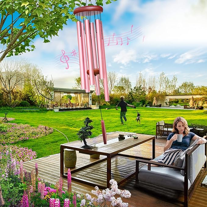 Large Aluminium Wind Chimes Outside, Soothing Melodic Memorial Sympathy Wind Chime, Suitable Outdoor Garden Decor, Gift for Mom Women Neighbors (Pink Wind Chimes-36)