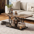 GiftGo Rustic Coffee Table with Storage Industrial 3 Tier Center Living Room Table Farmhouse Wooden Rectangle Cocktail Tea Table for Office Bedroom Elegant Full Moon Round Metal Frame (Brown, L-47)