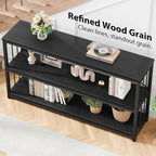 LVB Black Console Table, Modern Entryway Table for Hallway Living Room, Industrial Sofa Table Behind Couch, Farmhouse Wooden Metal Entry Table for Foyer with 3-Tier Storage Shelves, Black Oak, 55 Inch