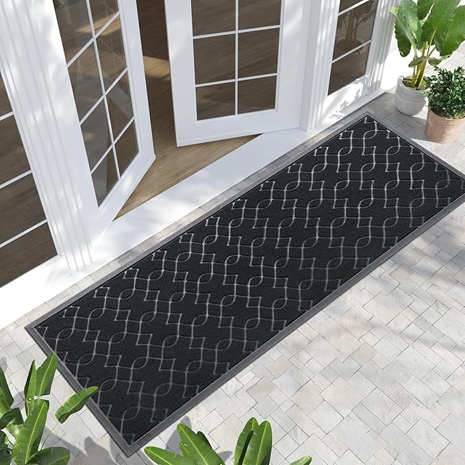 Yimobra Front Door Mat Outdoor Indoor 72x24, All-Season, All-Weather, Heavy Duty Welcome Door Mats Outside Entrance, Non Slip Porch Patio Entrance Mat, Black