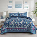 NEWLAKE Quilt Set Queen Size, Bedspread Sets Blue Botanical Floral Patterns, Reversible Quilt Bedding Set Lightweight and Breathable for All Seasons, Soft Quilted Bedspread with 2 Pillow Shams
