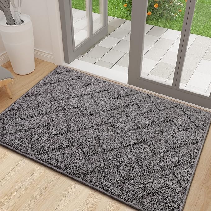 hicorfe Indoor Doormat,Front Back Door Mat Rubber Backing Non Slip Door Mats 24"x35" Absorbent Resist Dirt Entrance Doormat Inside Floor Mats for Entryway Washable Low-Profile (Grey)
