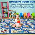 Kids Carpet Playmat Rug Player Car Rug,City Life Traffic Road Map Mat Educational Game Area Rug for Toddler Children Playroom Classroom Bedroom (Blue,6 x 9 ft)