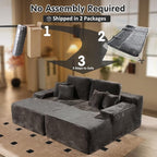 ovios 81" Oversized Sectional Double Lounge Chaise with Cloud Plush Sofa Bed, No Assembly Required, Fluffy Modern Sleeper Loveseat Chair for Indoor Living Room Bedroom Reading, Grey (Plush Fabric)
