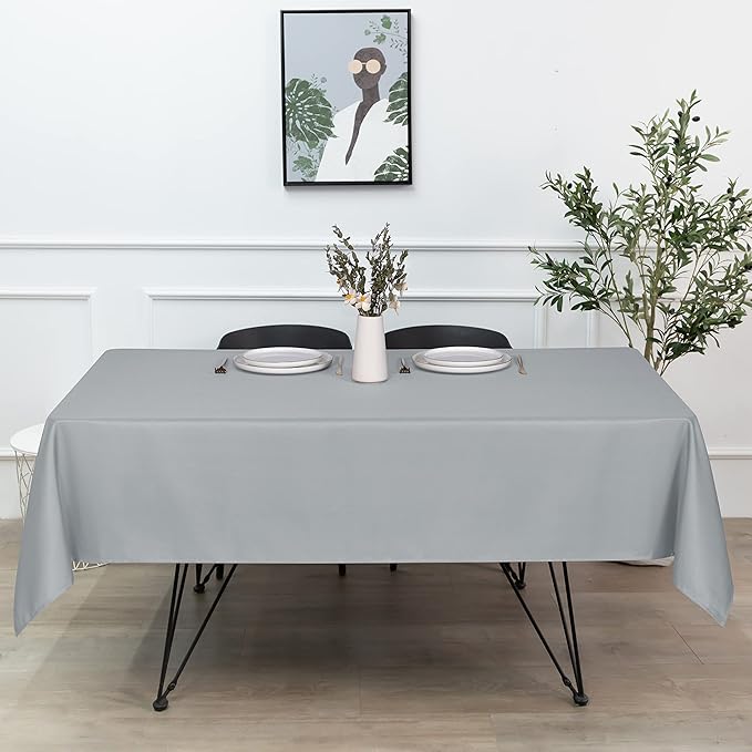 sancua Rectangle Tablecloth - 70 x 108 Inch - Stain and Wrinkle Resistant Washable Polyester Table Cloth, Decorative Fabric Table Cover for Dining Tables, Buffet Parties and Camping, Silver Grey