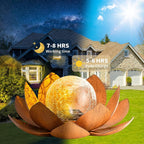 Solar Light Outdoor(2Pack), Art Crackle Globe Glass Lotus Decoration, Solar LED Waterproof Metal Flower Lights for Patio,Lawn,Walkway,Tabletop