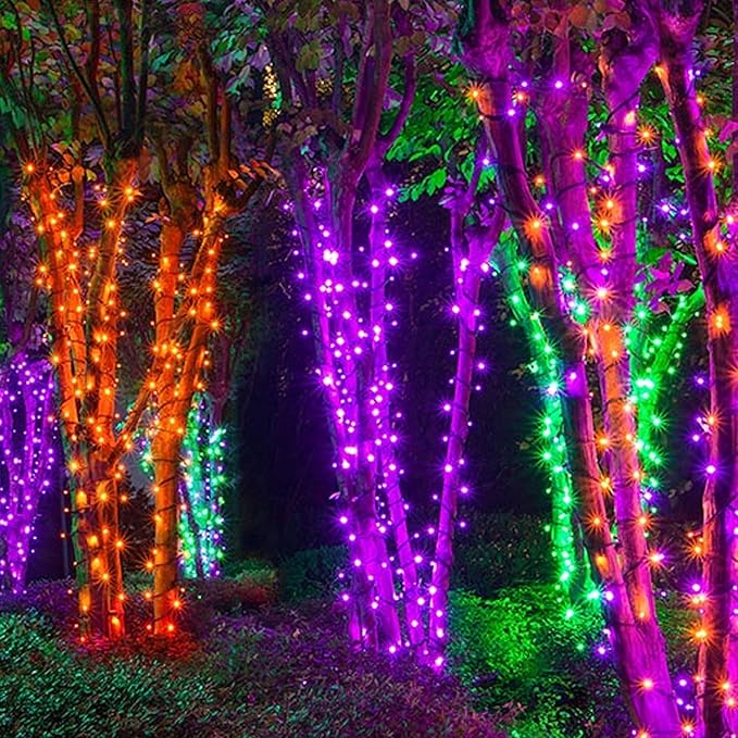 DAZZLE BRIGHT Halloween 300 LED String Lights, 100FT Connectable String Lights with 8 Lighting Modes, Halloween Decorations for Party Carnival Supplies, Indoor Outdoor Yard Garden Decor (Orange)